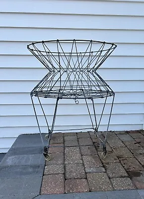VTG Collapsible Folding Wire Basket Laundry Rolling Cart Store Bin W/ Wheels • $140