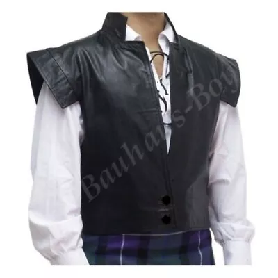 Kilt Jacobite Clansman Waistcoat Black Leather 2 Button All Sizes Scottish New • £84.99