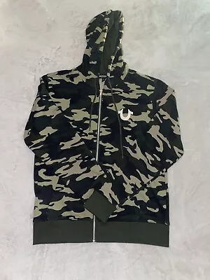 NWT MEN TRUE RELIGION Premium Arch Buddha Full Zip Fleece Hoodie Jacket CAMO L • $50