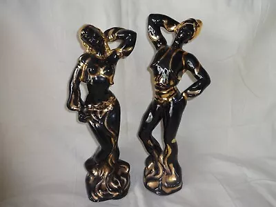 Ceramic Black Doll Sculpture Mid Century Retro Modern Atomic Starburst 50 60 • $30