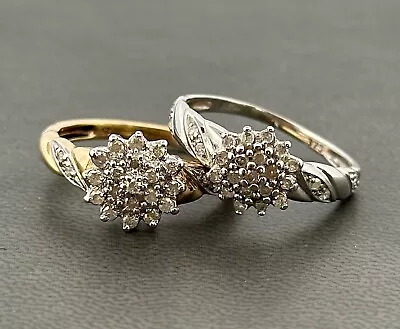 9ct Yellow/White Gold 0.25ct Diamond Cluster Ring Size  I J K L M N O • £118.75