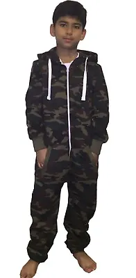 Kids Onsie1 Jumpsuit Boys Army Camouflage Hooded One Piece Pyjamas Unisex Wear • £12.95