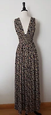 Anthropologie Maxi Dress New Size Small XS Navy Floral Cut Out Smocked Goddess • $55