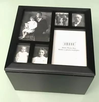 BLACK WOODEN PHOTO STORAGE BOX 4 X 6 PICTURES WITH SLIDING PHOTO DISPLAY TOP • $5.79