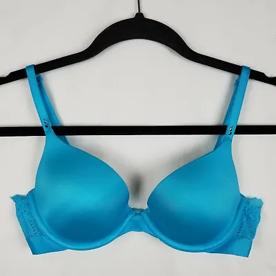 Victoria's Secret Biofit Demi Uplift 32C Light Padded Bra Blue Rhinestone • $13.99
