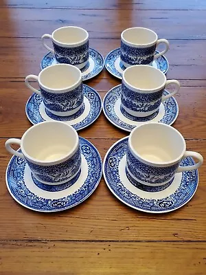 Set Of 6 Cups And Saucers Homer Laughlin Blue Willow Pattern 3  Cup 6  Saucer • $36