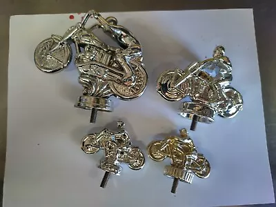 4-Assorted Sizes- Vintage Metal Motorcycle Racer Trophy Topper Silver Tone • $85