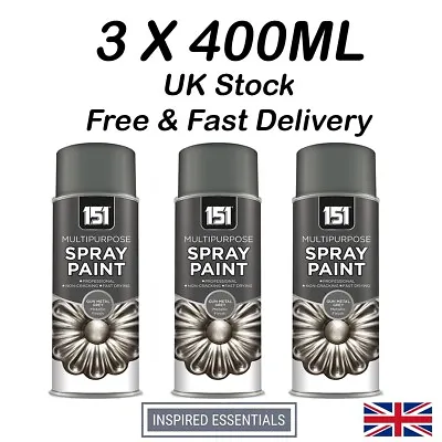 3X 400ML Gun Metal Grey Spray Aerosol Paint Spray Cars Wood Metal Walls Graffiti • £11.99