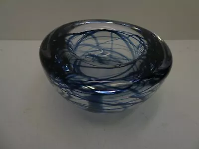 Kosta Boda Anna Ehrner Atoll Blue Swirled Scandinavian Glass Candle Holder • $34