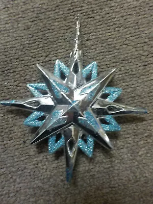 Vintage Plastic Snowflake Ornament Silver And Light Blue 5  Long Nice • $3.65