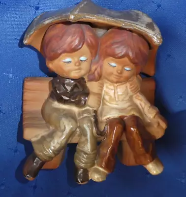 Vintage Japanese Gempo Pottery Figurine Boy And Girl Under An Umbrella On Bench • $25