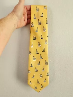 LAUREN RALPH LAUREN Yellow Sailboats 100% Silk Tie Made In USA • $10