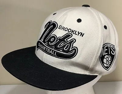 Mitchell & Ness Brooklyn Nets Basketball Snapback Hat Cap Script Nba White Black • $15.95