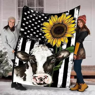 Black And White Cow And Sunflower SOFA BLANKET ALL OVER PRINT BEST PRICE US SIZE • £55.84