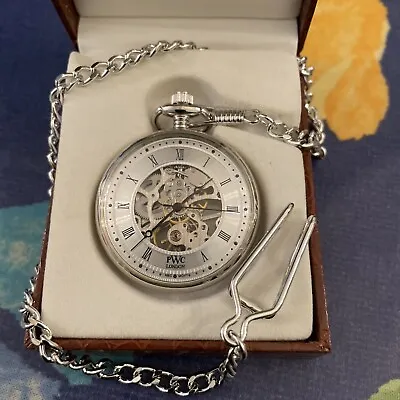 Beautiful Boxed PWC London Collectable Mechanical Pocket Watch With Chain Silver • £75
