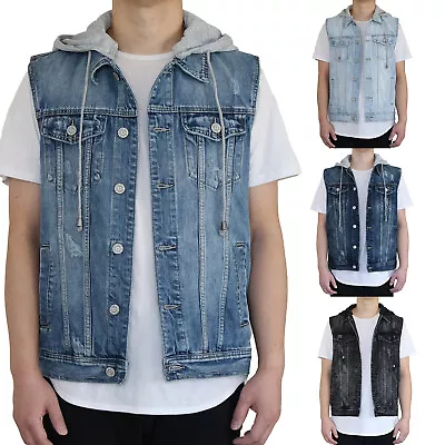 $32.99 • Buy Men's Distressed Denim Hoodie Vest S-5xl 4 Colors *fast Ship