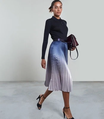 £80 • Buy Reiss Navy Ombré Anna Metallic Midi Skirt Size UK 10 NEW £155 💫