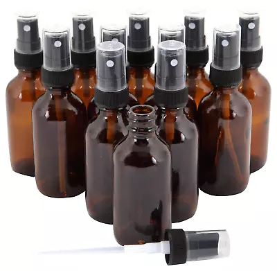12 Amber 2 Oz Glass Bottles With Black Fine Mist Sprayers • $14.06