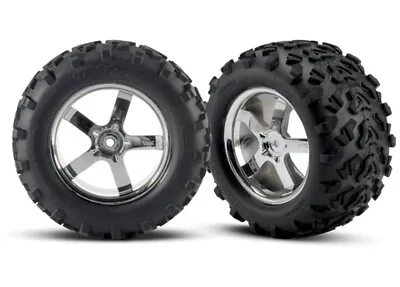 Traxxas 1/10 E-Revo * 2 HURRICANE CHROME WHEELS & 6.3  MAXX TIRES * 4973R • $35.95