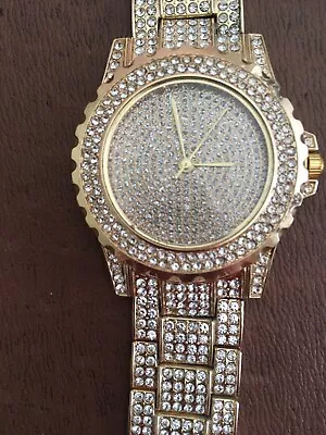 New Beautiful Mens Gold Coloured Bling Watch Ideal Gift • £7