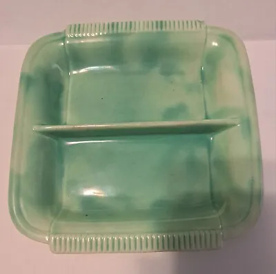 Vintage Manning Bowman Mottled Green Porcelain Divided Dish W/Handles • $12.50