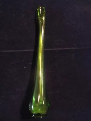 Vintage Mid Century Modern Swung Glass Vase  Green 15 1/2  Tall MCM Slim Aff3 • $38.99