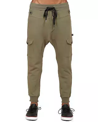 Men's Drop Crotch Cargo Pockets Sweatpants In Olive By Shop At Konus • $14