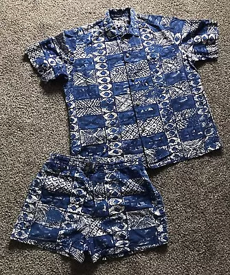 HTF 1960’s DUKE KAHANAMOKU Surf Hawaiian Shirt & Trunks Set Sz Lg Blue & White • $149.99