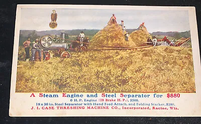 Steam Engine J.I. Case Threshing Machine Co. RACINE WI Advertising Postcard • $6.50