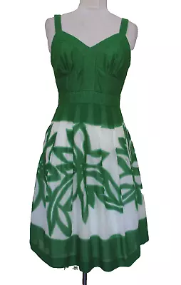 Milly Dress Size 0 Women Green White Cotton Sleeveless Fit And Flare • $29.99