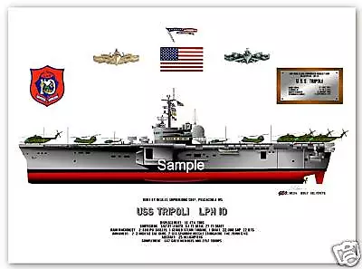 USS Tripoli LPH-10 Drawing Amphibious Ship Print • $54.99