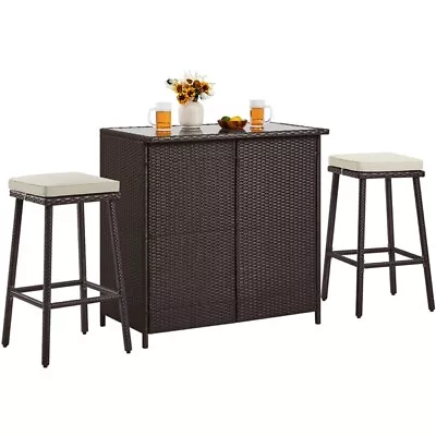 3-Piece Patio Bar Set Rattan Wicker Furniture Set For Backyard/ Porche/ Garden • $159.99