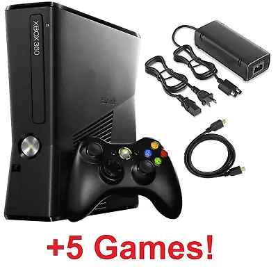 $149.99 • Buy Xbox 360 Slim Black Console Bundle Controller Cables HDD 5 Video Games Microsoft