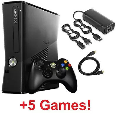 Xbox 360 Slim Black Console Bundle Controller Cables HDD 5 Video Games Microsoft • $149.99