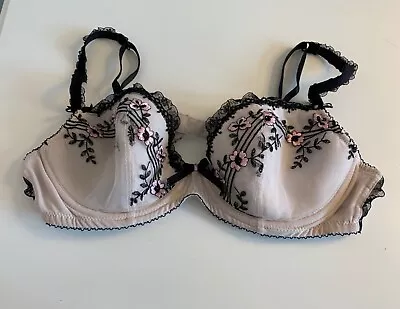 M & S Ceriso 34C Pink And Black Lacey Underwired Balcony Padded Bra • £2