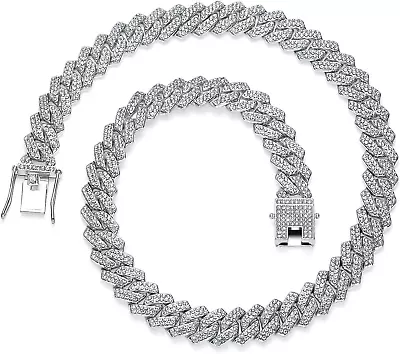 Cuban Link Chain 13mm Iced Out Necklace Hip Hop Bling Diamond Silver/Gold • $30.87