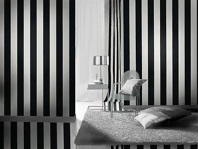 Wallpaper Black White Stripe Stripes Quality Designer Feature Rasch 286694 • £12.59