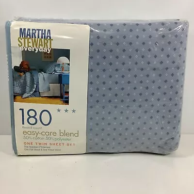 Vintage Martha Stewart Everyday Twin Sheet Set 180 Thread Count Mini Diamond Blu • $26.20