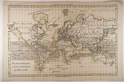 1780 Bonne   Unusual Antique Original World Map On Mercator's Projection • $75