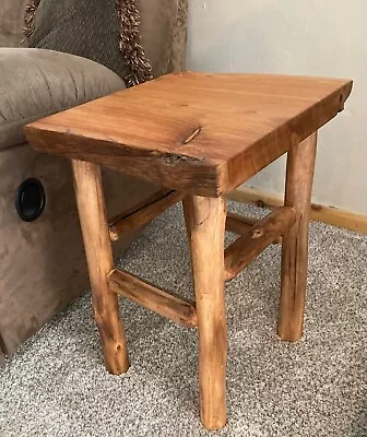 Rustic Live Edge Juniper End Table With Hand Peeled Log Legs- Free Shipping • $185