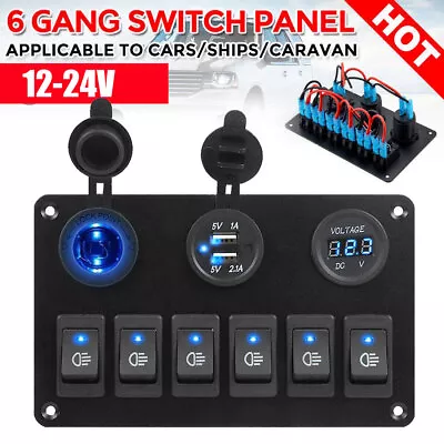 $23 • Buy 6 Gang 12V Switch Panel LED Light Rocker Circuit Breaker For Car RV Boat Marine