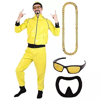 Mens 90's Rapper Costume Yellow Tracksuit Gangster Novelty Adults Fancy Dress  • £29.99