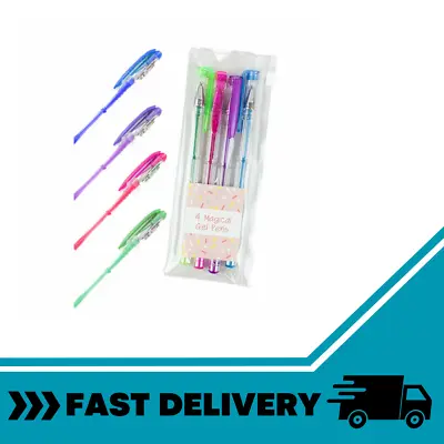 4 Gel Pen Set Magic Pastel Glitter Neon Pens Colouring Book For Adult Kids • £3.25
