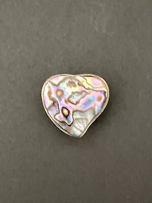 Vintage Abalone Trinket Pill Box Heart Shaped With Latch In Mexican Silver • $18