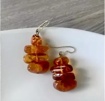 Vintage Handmade Baltic Amber Nugget Earrings • $15