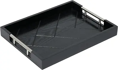 Serving Tray With Polished Metal Handles，Large Ottoman Tray With Modern Black • $46.99