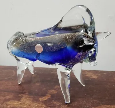 Venetian Murano Cobalt Blue Glass MCM Bull Toro Figure Sculpture • $70