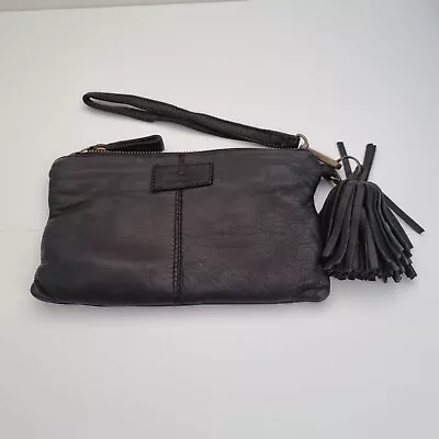 Kompanero Black Leather Wristlet Purse Wallet Card Slots Boho • $45