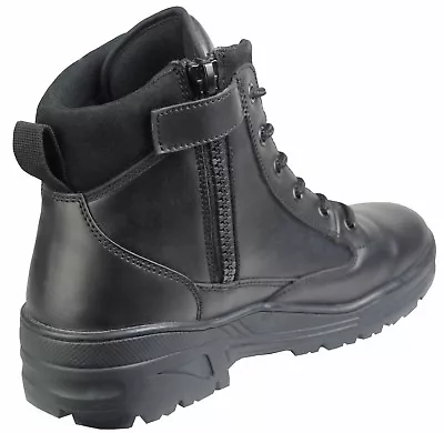 Black Full Leather Army Patrol Combat Mid Boots SIDE ZIP Security Military 917 • £29.99