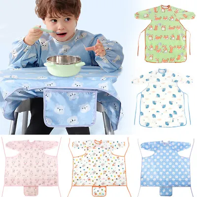 Pack Sale Baby Kids Bibs Long Sleeve Weaning Feeding Apron Coverall To Highchair • £6.88